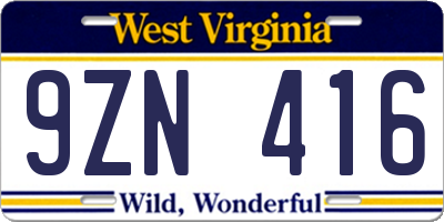 WV license plate 9ZN416