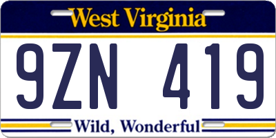 WV license plate 9ZN419