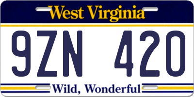 WV license plate 9ZN420