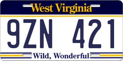 WV license plate 9ZN421