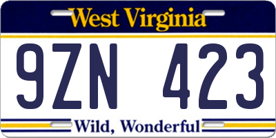 WV license plate 9ZN423