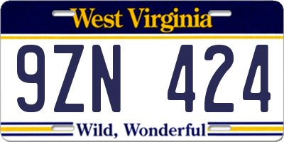 WV license plate 9ZN424