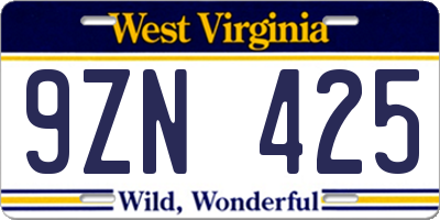 WV license plate 9ZN425