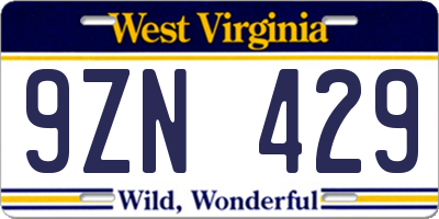 WV license plate 9ZN429