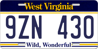 WV license plate 9ZN430