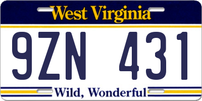 WV license plate 9ZN431