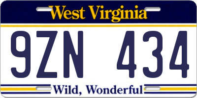 WV license plate 9ZN434