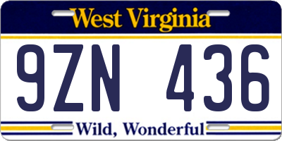 WV license plate 9ZN436