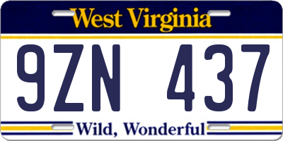WV license plate 9ZN437