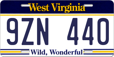 WV license plate 9ZN440