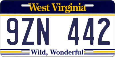 WV license plate 9ZN442