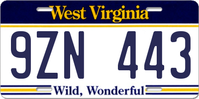 WV license plate 9ZN443