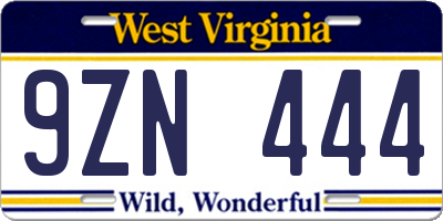 WV license plate 9ZN444