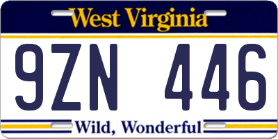 WV license plate 9ZN446