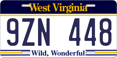 WV license plate 9ZN448