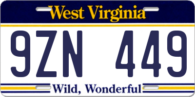 WV license plate 9ZN449