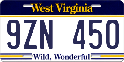 WV license plate 9ZN450