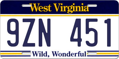 WV license plate 9ZN451