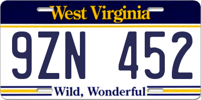 WV license plate 9ZN452
