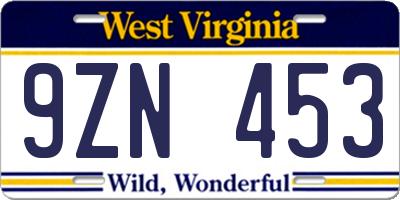 WV license plate 9ZN453