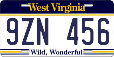 WV license plate 9ZN456