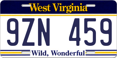 WV license plate 9ZN459