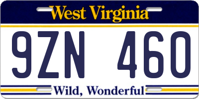 WV license plate 9ZN460