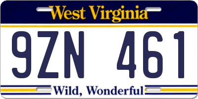 WV license plate 9ZN461