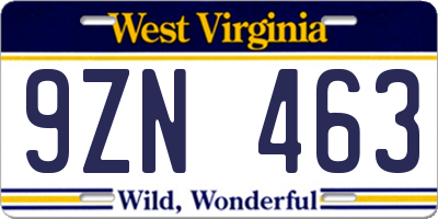 WV license plate 9ZN463