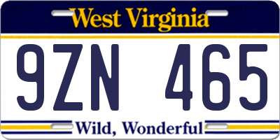 WV license plate 9ZN465