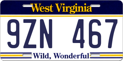 WV license plate 9ZN467