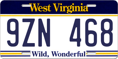 WV license plate 9ZN468