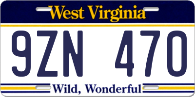 WV license plate 9ZN470