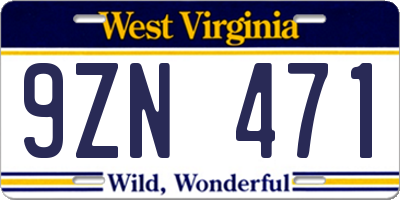 WV license plate 9ZN471