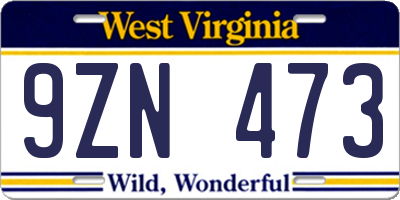 WV license plate 9ZN473