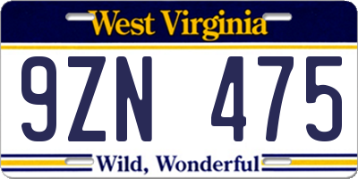 WV license plate 9ZN475