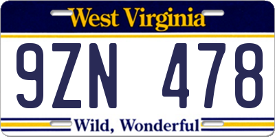 WV license plate 9ZN478