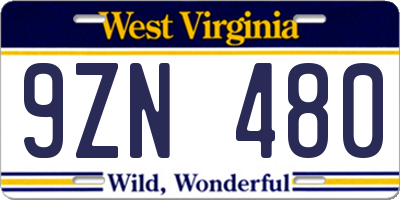 WV license plate 9ZN480