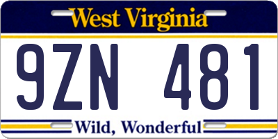 WV license plate 9ZN481