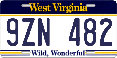 WV license plate 9ZN482