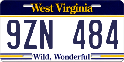 WV license plate 9ZN484