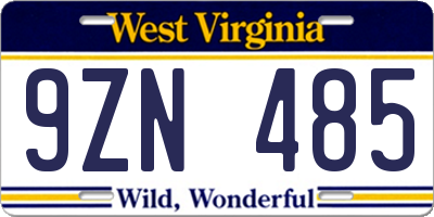 WV license plate 9ZN485