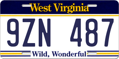 WV license plate 9ZN487