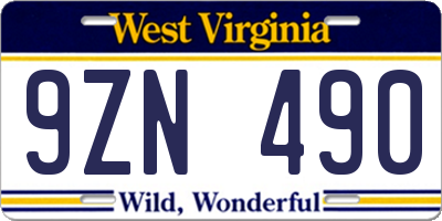 WV license plate 9ZN490