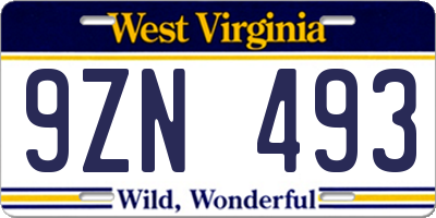 WV license plate 9ZN493