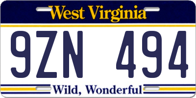 WV license plate 9ZN494