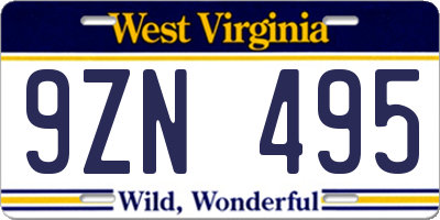 WV license plate 9ZN495