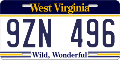 WV license plate 9ZN496