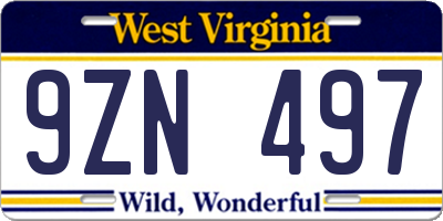WV license plate 9ZN497