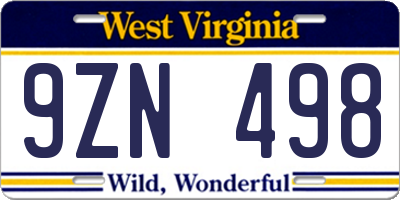 WV license plate 9ZN498
